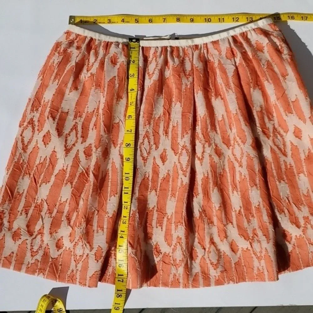 J. CREW ORANGE CREAM IKAT CRINKLE GATHERED SKIRT SIZE 8 FALL SPRING